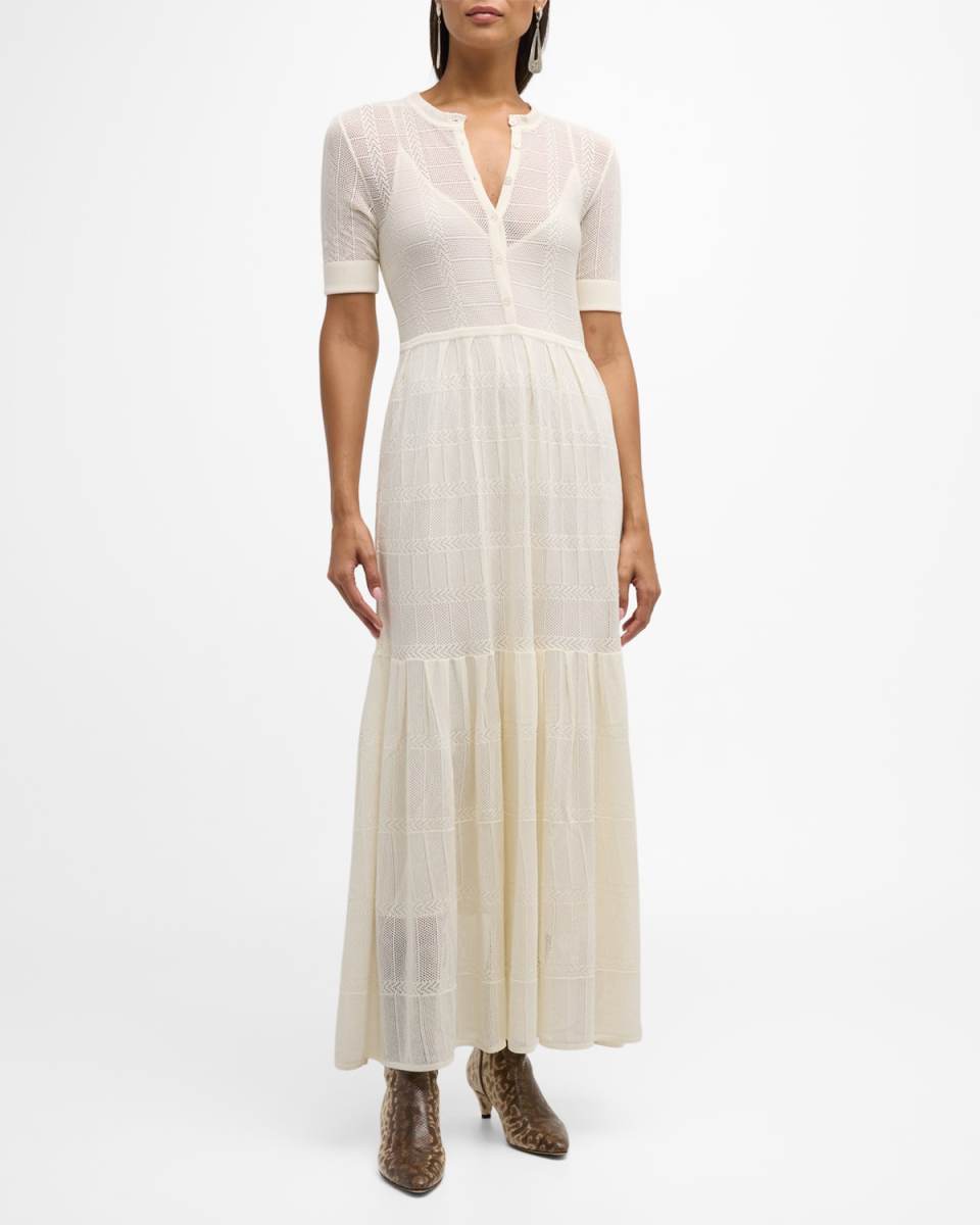 Iris Short-Sleeve Pointelle Knit Maxi Dress