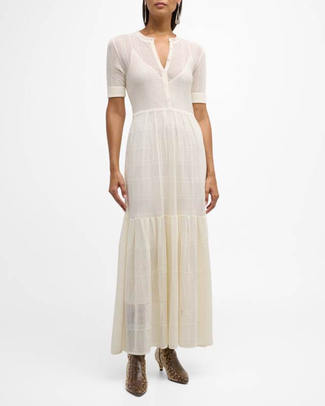 Iris Short-Sleeve Pointelle Knit Maxi Dress