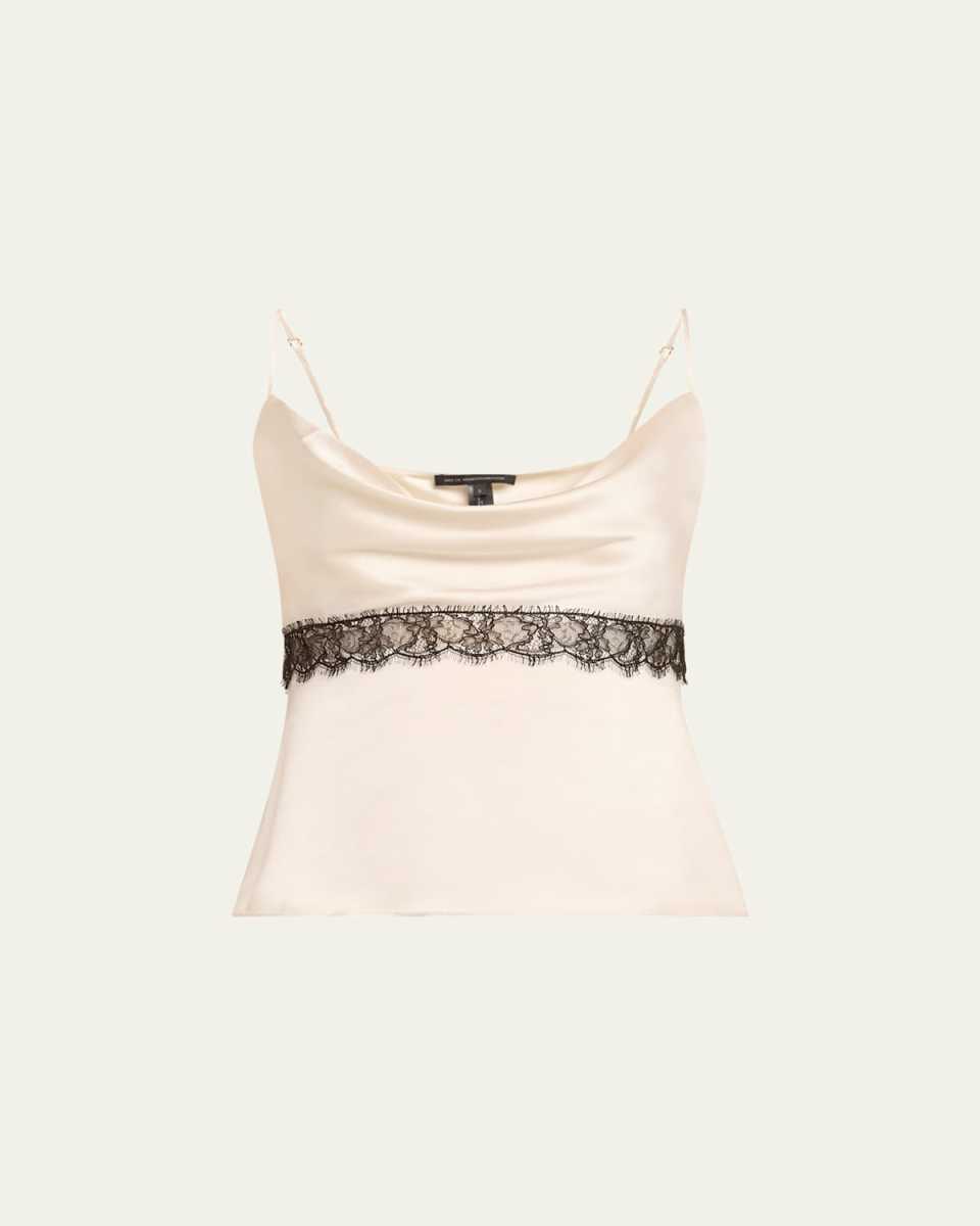 Lace-Inset Cowl-Neck Ca