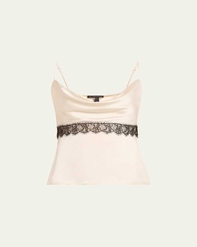 Lace-Inset Cowl-Neck Ca