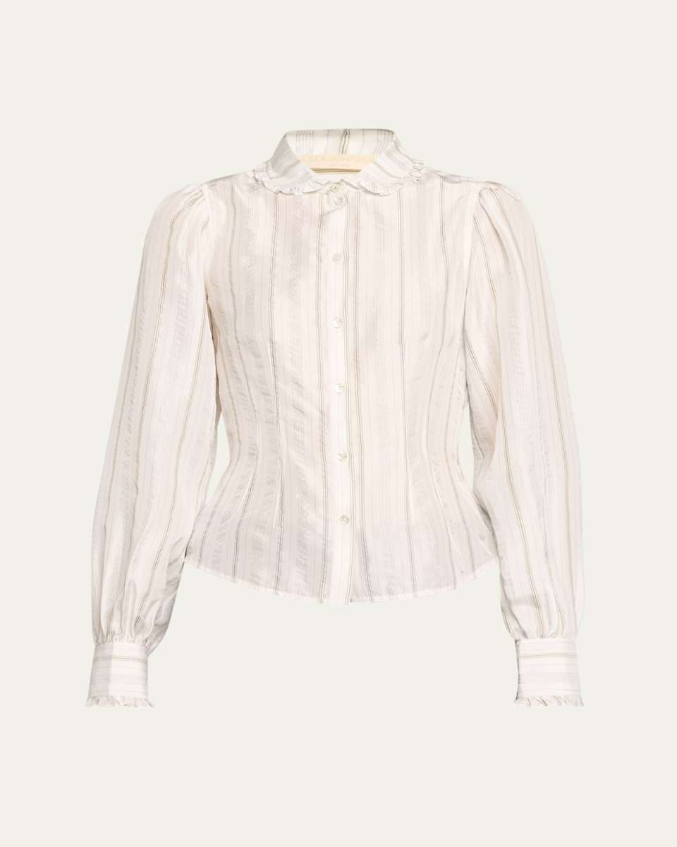 Vedra Striped Silk Button-Front Blouse