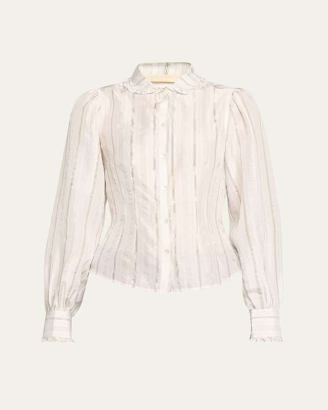 Vedra Striped Silk Button-Front Blouse