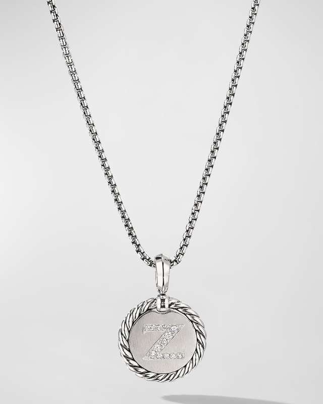 18mm Initial Cable Collectibles Charm Necklace with Diamonds in Silver