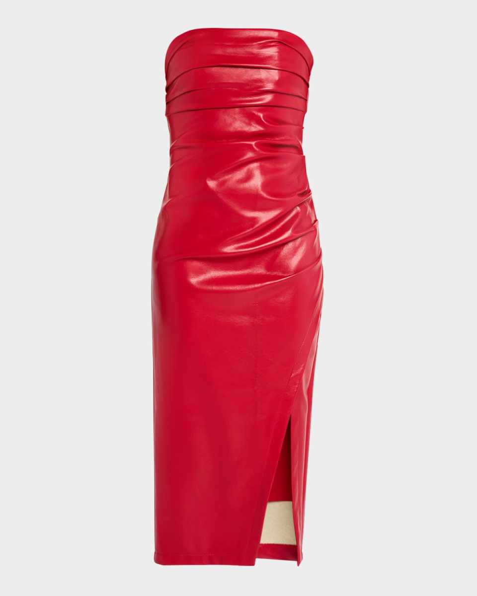 Adira Strapless Vegan Leather Midi Dress