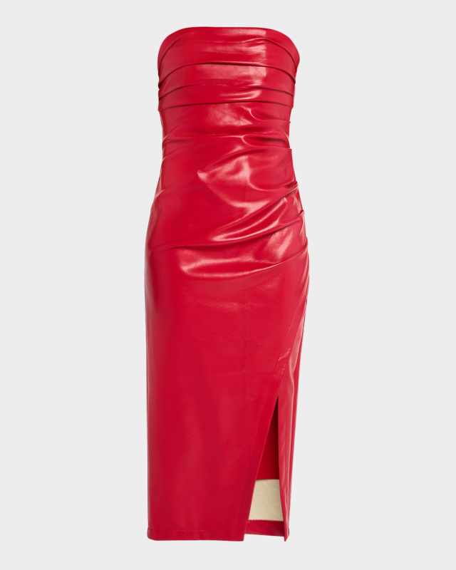 Adira Strapless Vegan Leather Midi Dress
