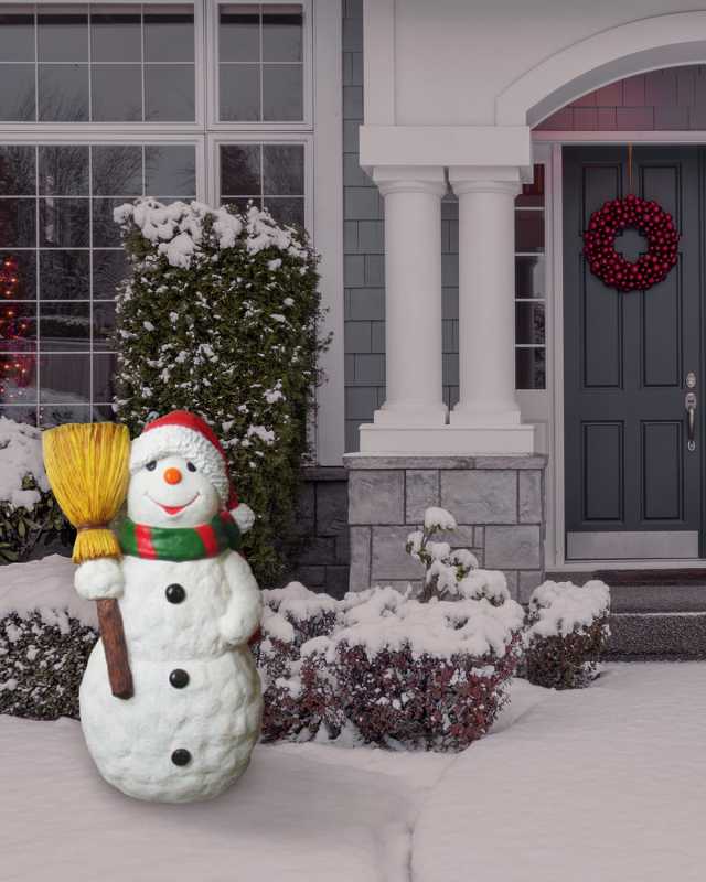 Live Form Snowman with Scarf, Hat & Broom Outdoor Christmas Decoration, 48"