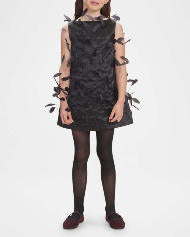Girl's Andee Shift Dress W/ Feathers, Size 4-12