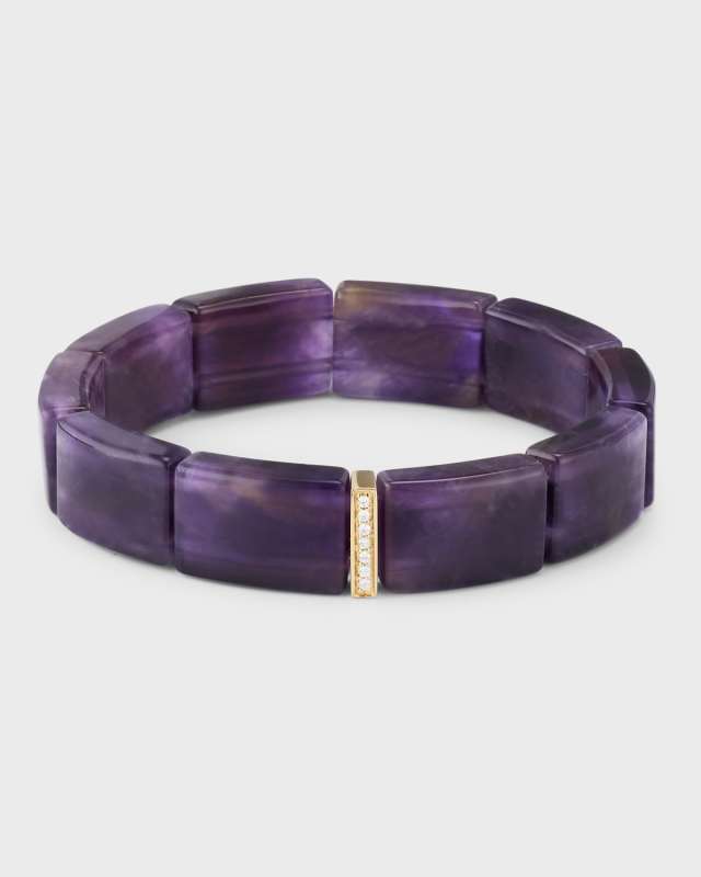 14k Yellow Gold Diamond Spacer and Amethyst Bead Bracelet