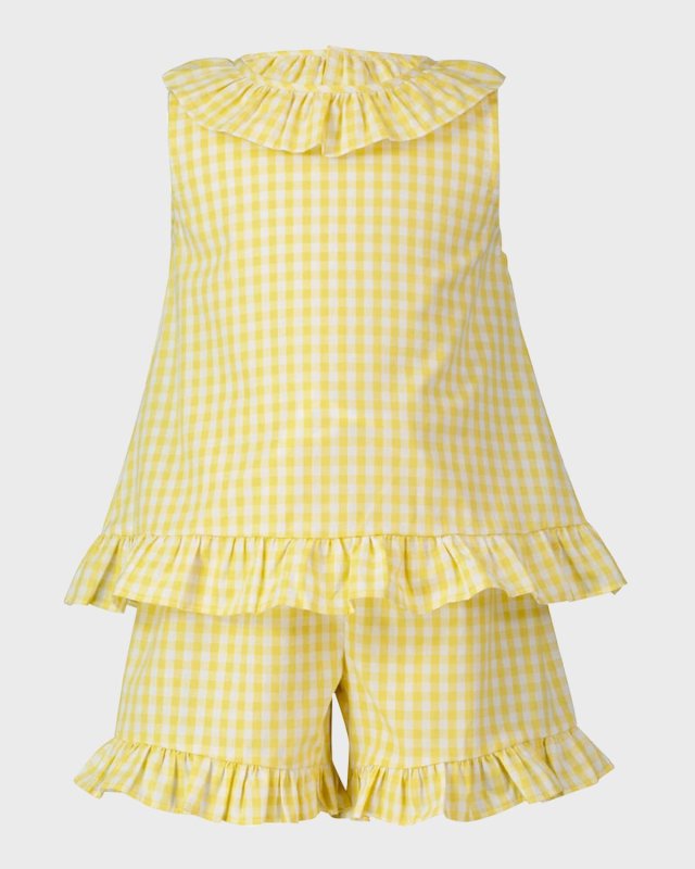 Girl's Gingham Frill Top & Shorts Set, Size 2-10