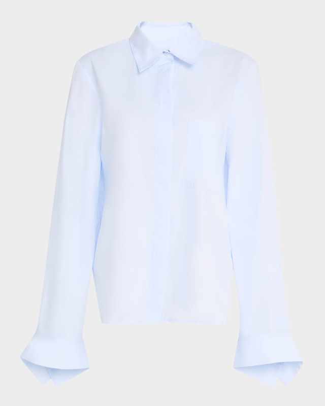 Cotton Button-Front Boyfriend Shirt