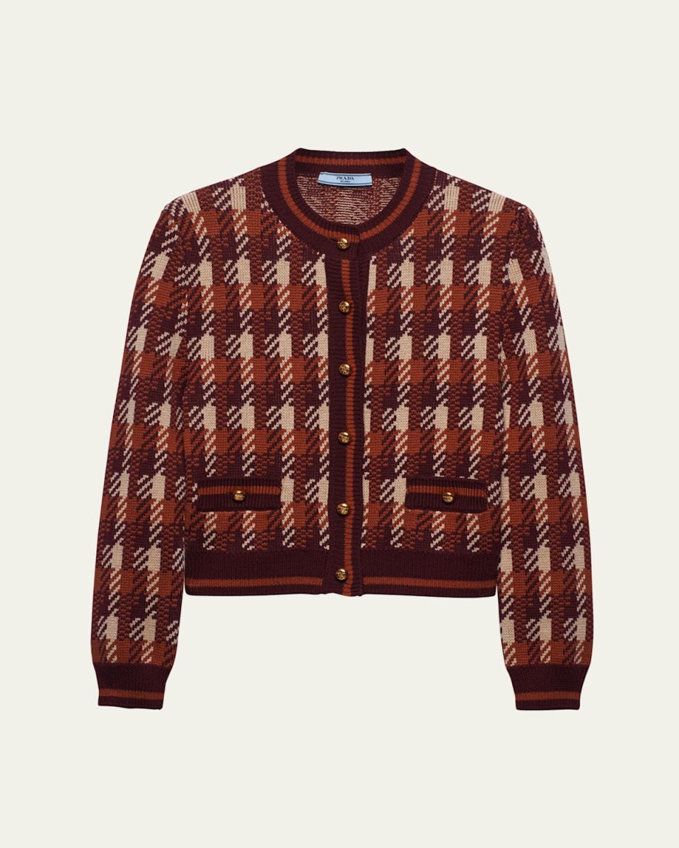 Geometric Intarsia Boxy Wool Cardigan