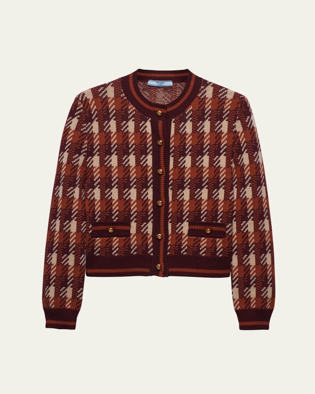 Geometric Intarsia Boxy Wool Cardigan