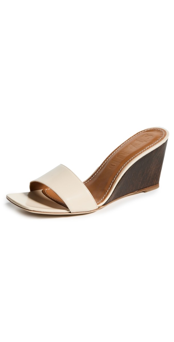 STAUD Billie Wedge Sandals Cream/Wood