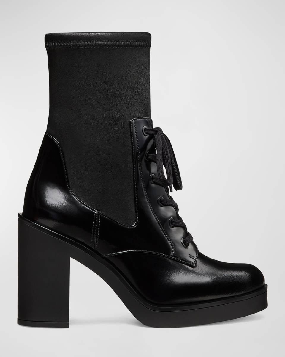 Everitt Stretch Leather Lace-Up Booties