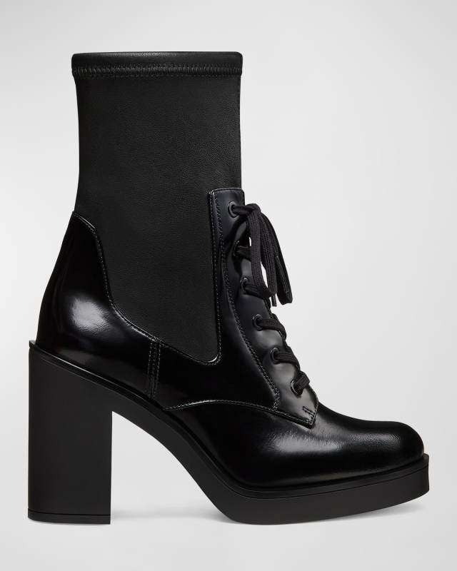 Everitt Stretch Leather Lace-Up Booties