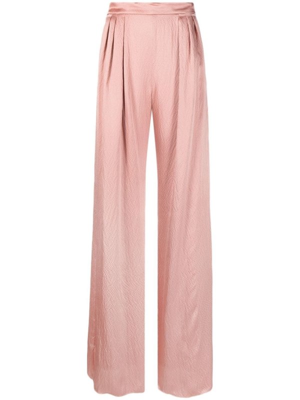 pleated silk straight-leg trousers