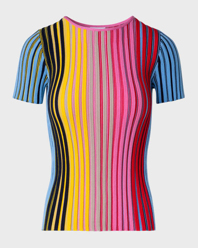 Merino Wool Reverse Rainbow Ribbed Knit Top