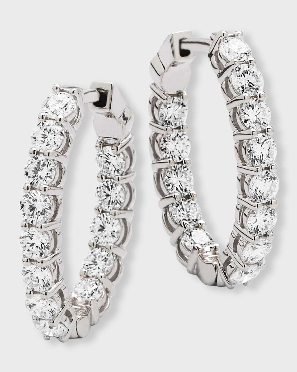 18K White Gold Diamond Oval Hoop Earrings, 2.73tcw, 0.75"L