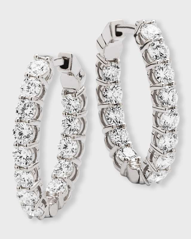 18K White Gold Diamond Oval Hoop Earrings, 2.73tcw, 0.75"L
