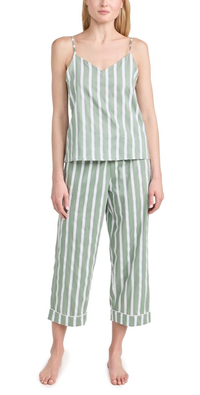 BedHead PJs North Shore Stripe Tank Woven Cotton Sateen Cropped PJ Set North Shore Stripe