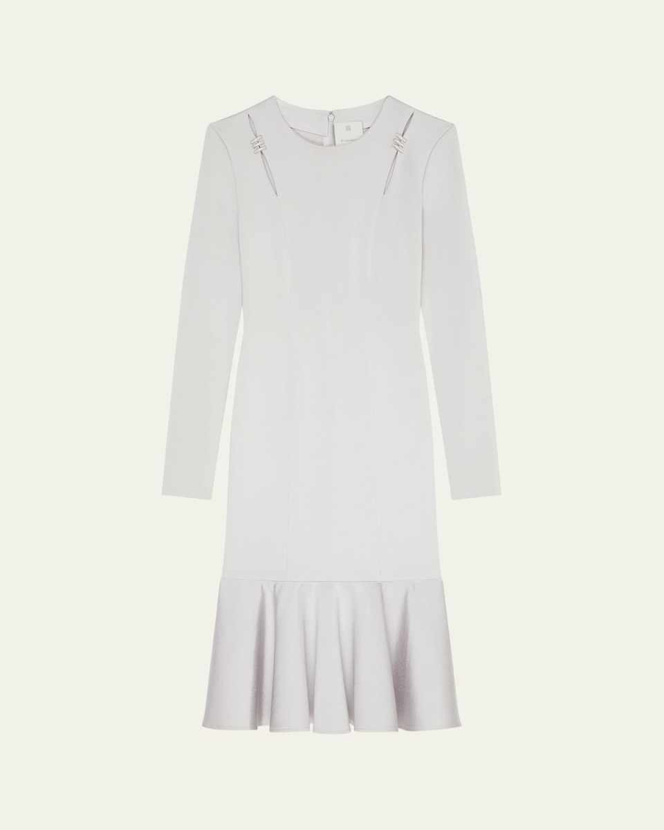 Cutouts And Crystal Ring Flounce Hem Midi Dress