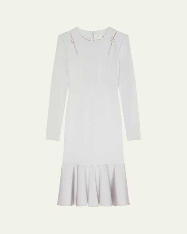 Cutouts And Crystal Ring Flounce Hem Midi Dress