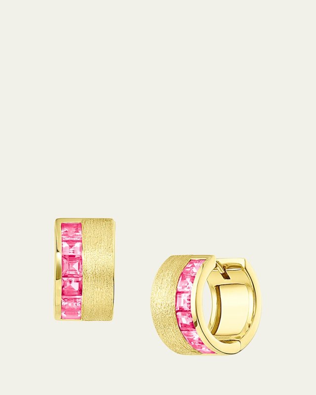 18K Gold Pink Sapphire Wide Huggie Earrings