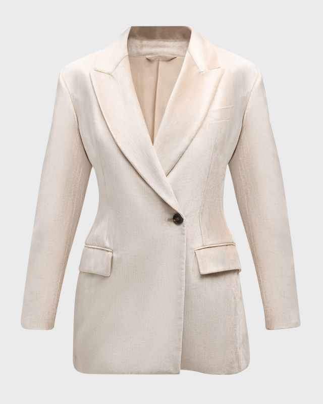 Sleek Velvet Asymmetric Button Jacket