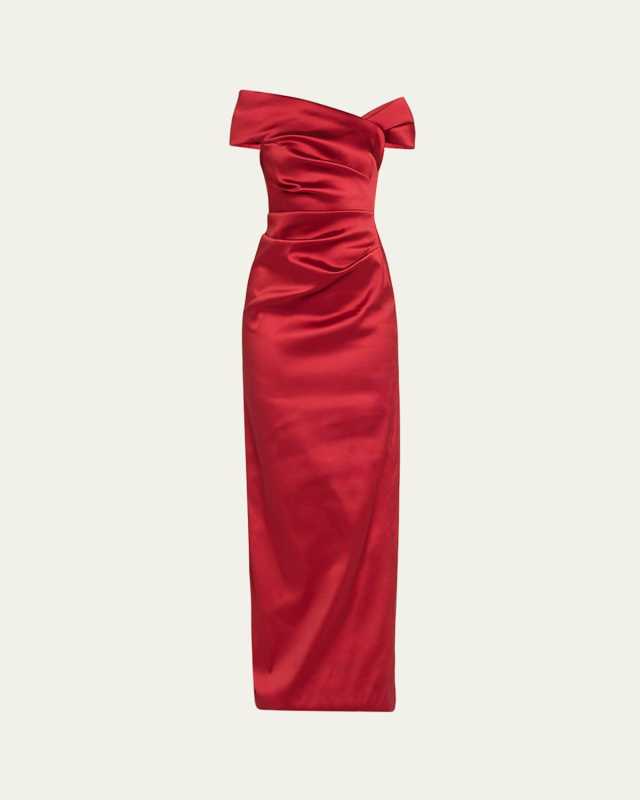 Ruched Off-Shoulder Column Gown