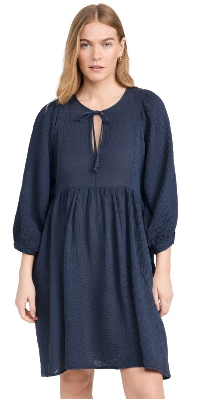 SUNDRY Blouson Sleeve Dress Navy