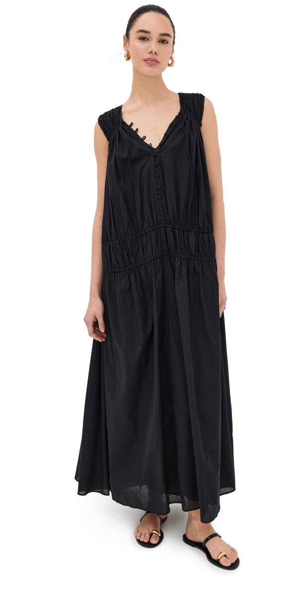 Another Tomorrow Gathered Long Dress Black