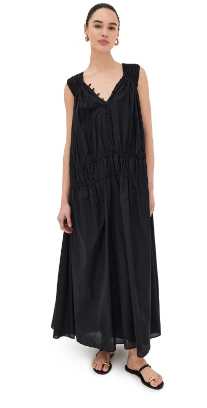 Another Tomorrow Gathered Long Dress Black