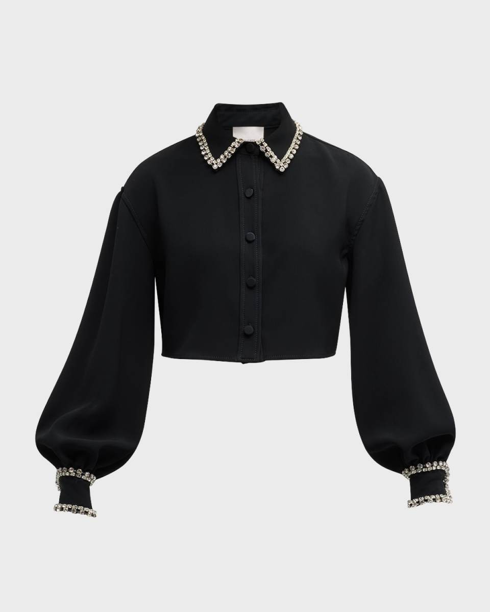 Juneve Rhinestone-Embellished Button-Front Crop Top