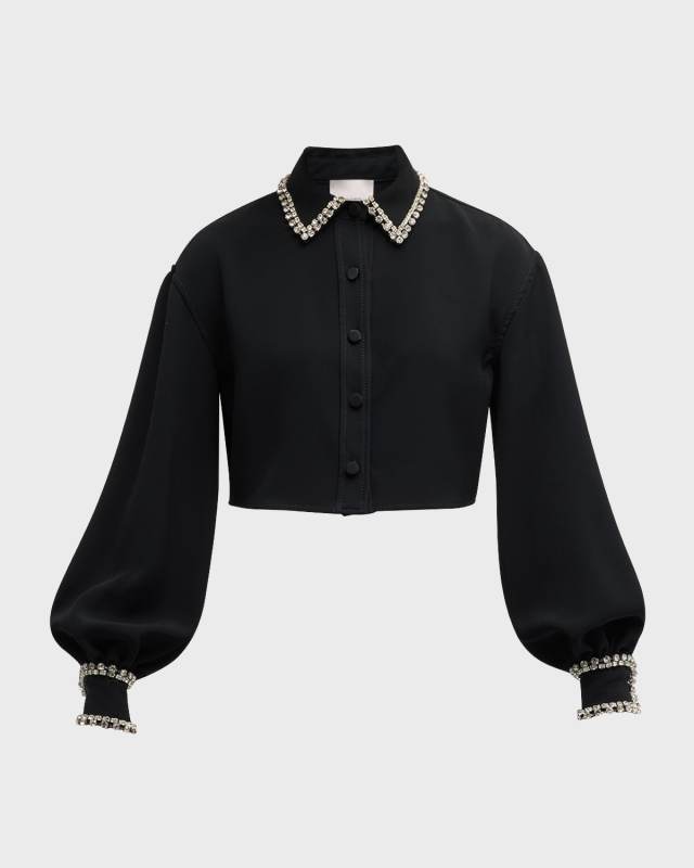 Juneve Rhinestone-Embellished Button-Front Crop Top