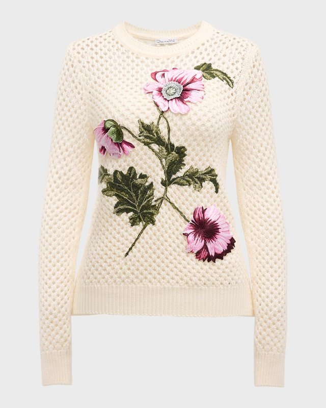 Open-Knit Top with Threadwork Poppies
