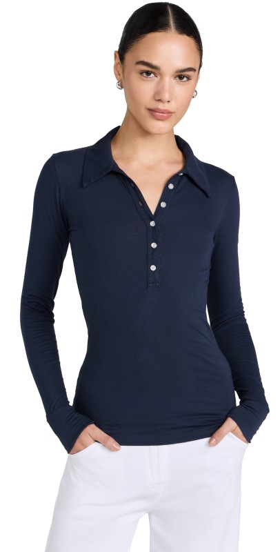 NSF Rory Long Sleeve Fitted Polo Navy