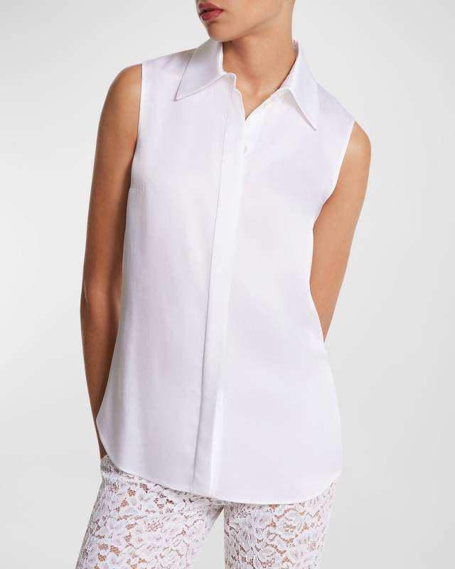 Hansen Sleeveless Satin Collared Shirt