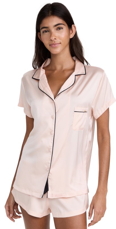 Bluebella Abigail Shirt and Short Set Pale Pink/Black