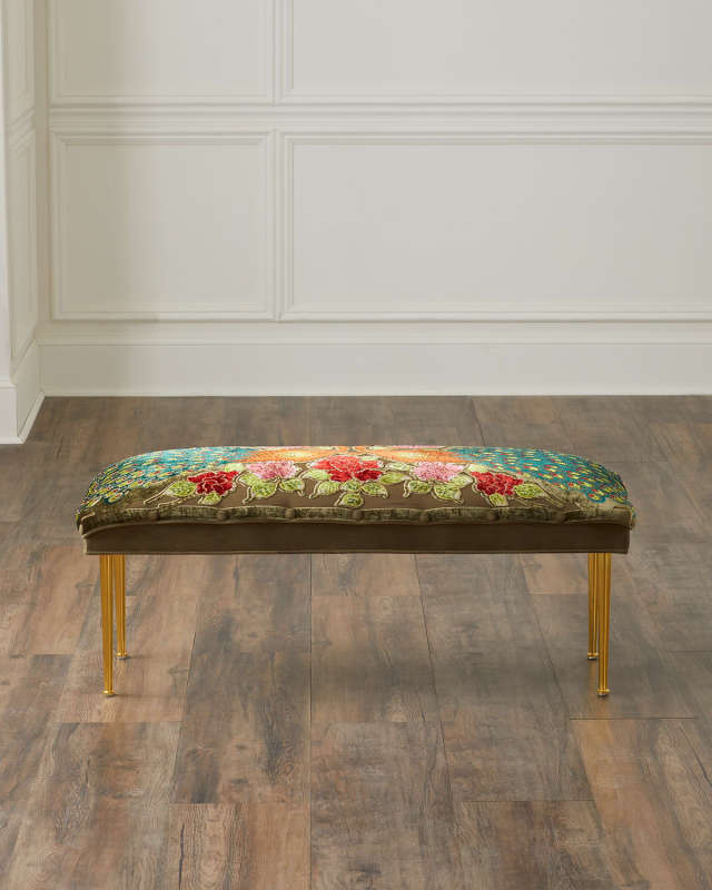 Peacock Bench with Brass Legs, 42"