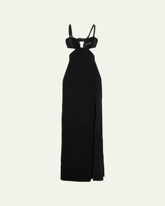 Long Embellished Cutout Crepe Dress