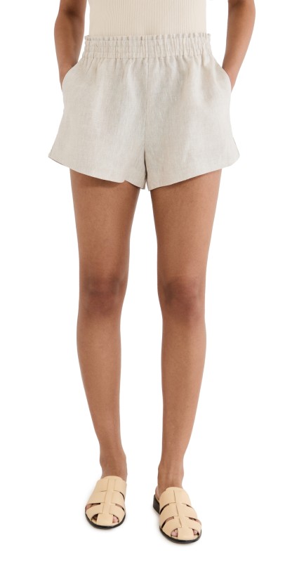 Reformation Mila Linen Shorts Oatmeal