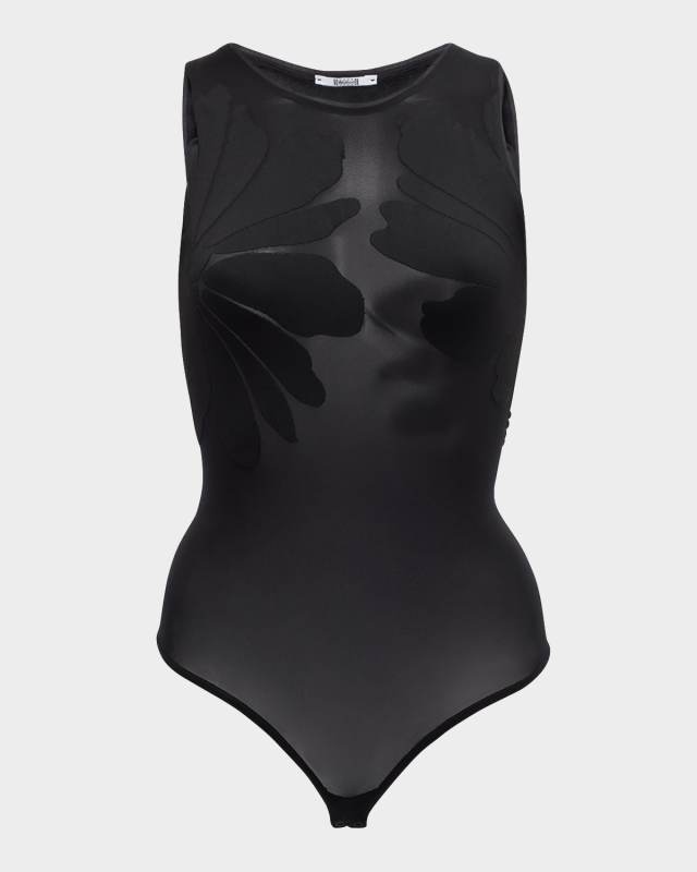 Body Tattoo Floral Motif Thong Bodysuit