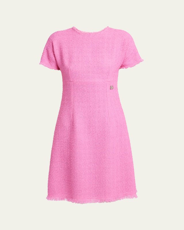 Tweed Short Dress with Logo Emblem