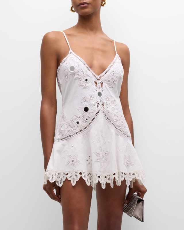 Brealynn Embellished Cotton Lace Mini Dress