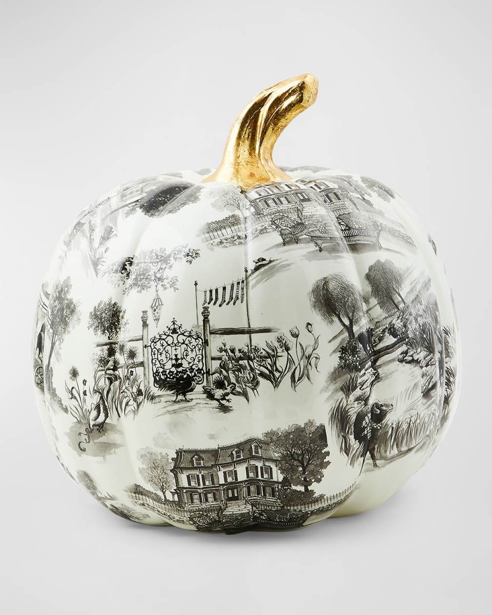 Black Toile Large Pumpkin, 13.2"