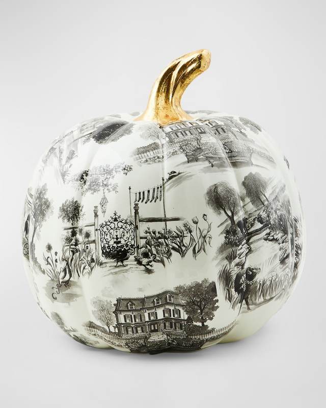 Black Toile Large Pumpkin, 13.2"