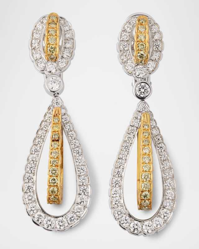 Estate 18K White and Yellow Gold Drop Earrings with Multi-Color Diamonds