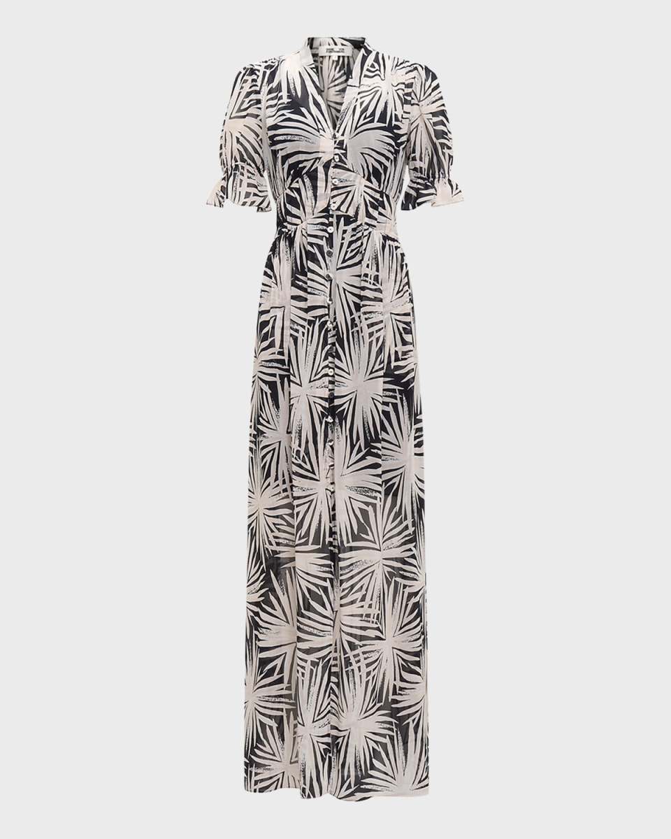 Erica Botanical-Print Puff-Sleeve Maxi Dress
