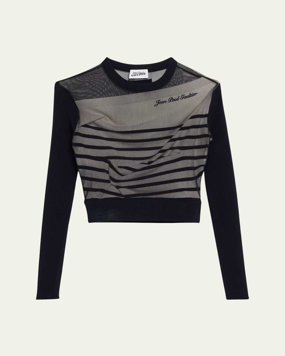 Contrasted Mariniere Mixed-Media Crop Top