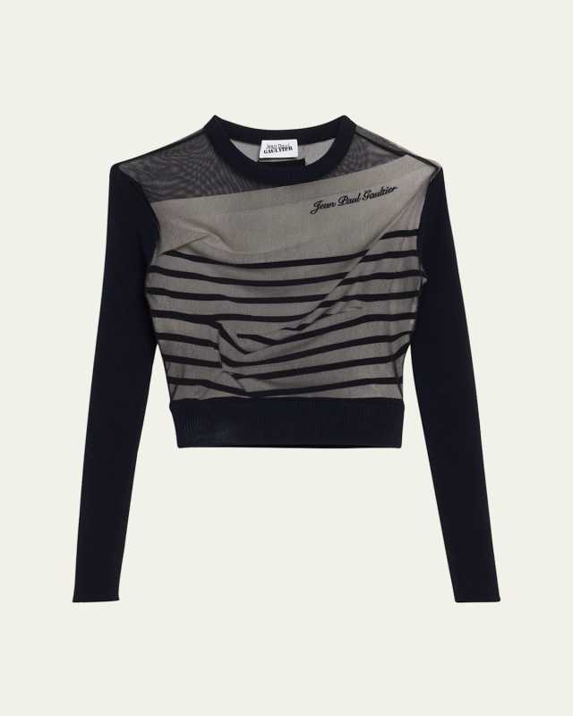 Contrasted Mariniere Mixed-Media Crop Top